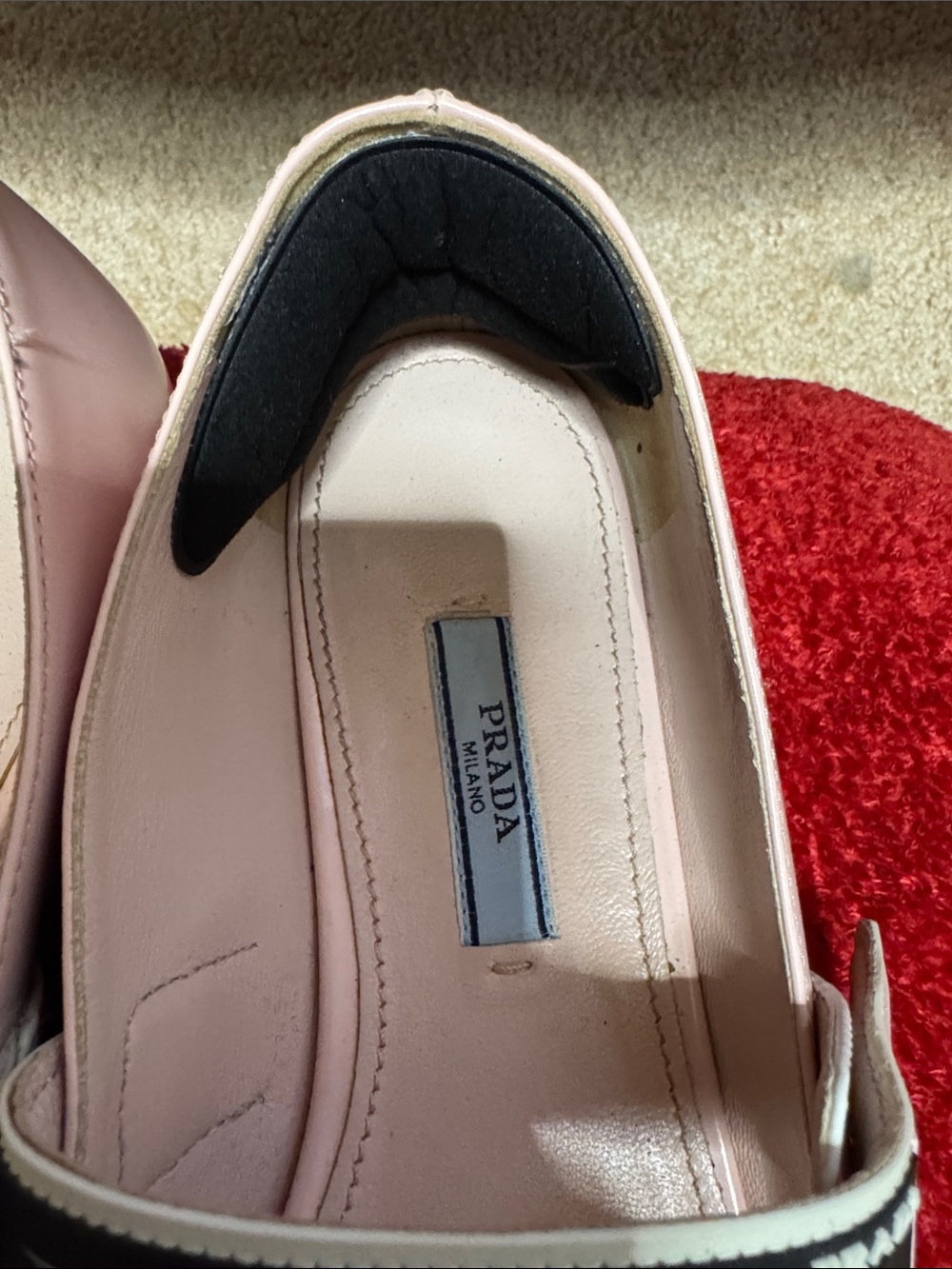 Prada Calfskin Women’s Pointed Toe Mary Jane Flats in Light Pink and White - Picture 3 of 5